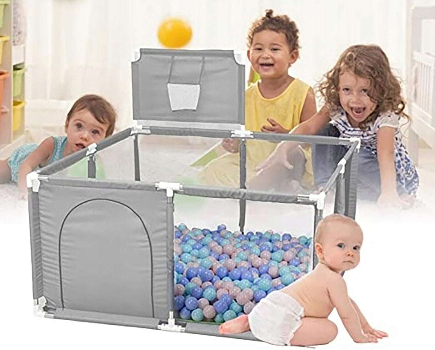 PLAYPEN WITH BASKET DRY POOL FOR CHILDREN NICEKIDS 125 x 125 cm Manufacturer code KOJEC Z KOSZEM SUCHY BASEN DLA DZIECI