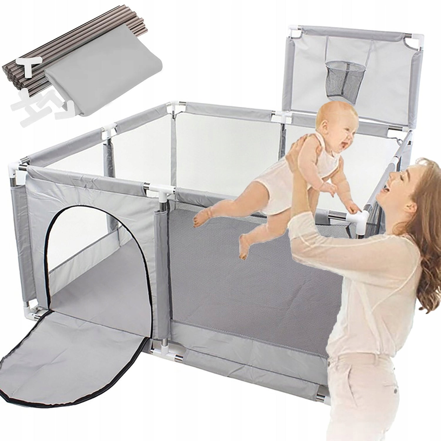 PLAYPEN WITH BASKET DRY POOL FOR CHILDREN NICEKIDS 125 x 125 cm