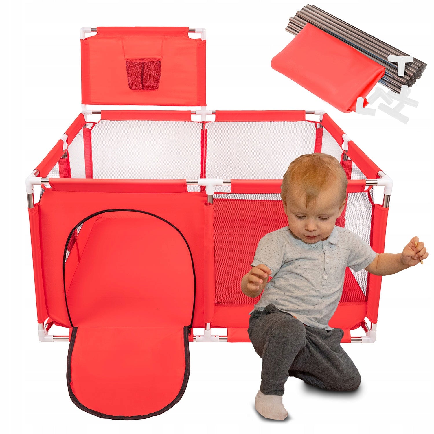 PLAYPEN WITH BASKET DRY POOL FOR CHILDREN RED SELONIS KK-100X without balls Manufacturer code KK-100X-RED