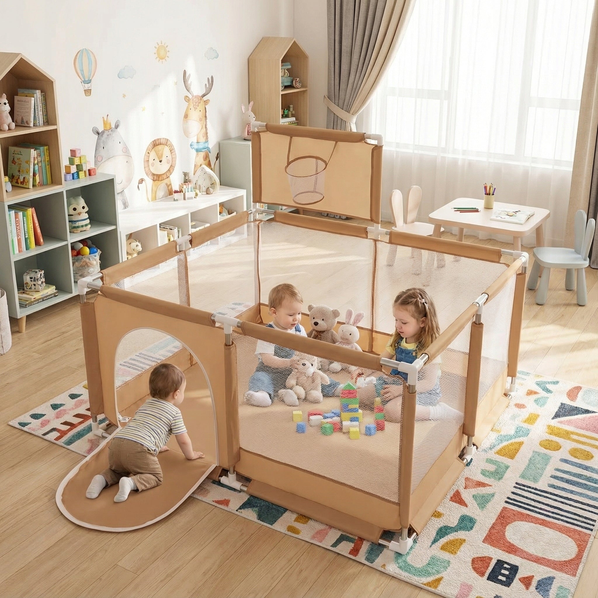 PLAYPEN WITH BASKET DRY POOL FOR CHILDREN SELONIS KK-100X beige without balls Packaging status original