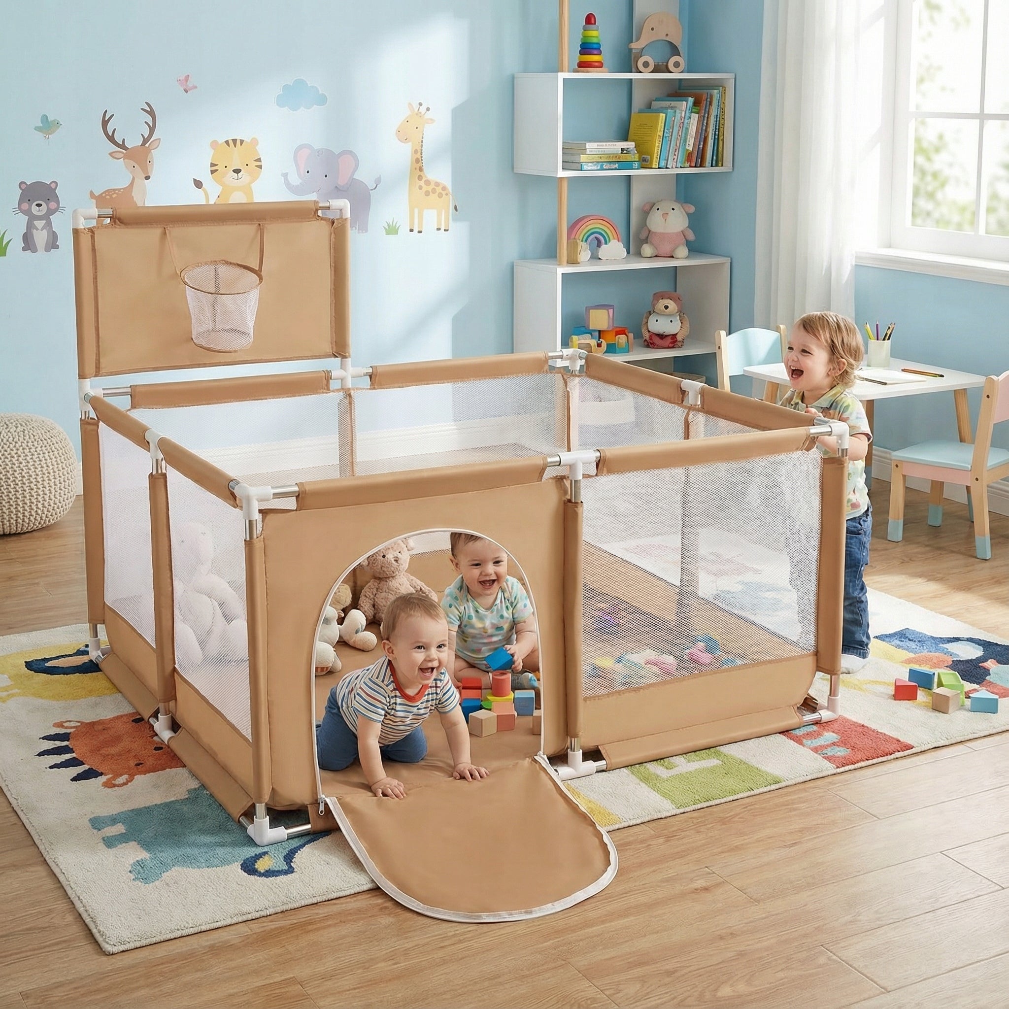 PLAYPEN WITH BASKET DRY POOL FOR CHILDREN SELONIS KK-100X beige without balls
