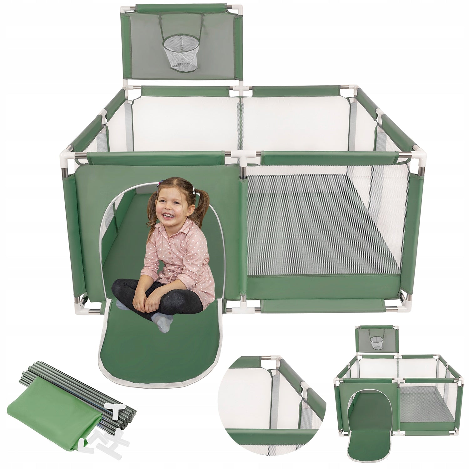 PLAYPEN WITH BASKET DRY POOL FOR CHILDREN SELONIS KK-100X green without balls Manufacturer code 5905054819347