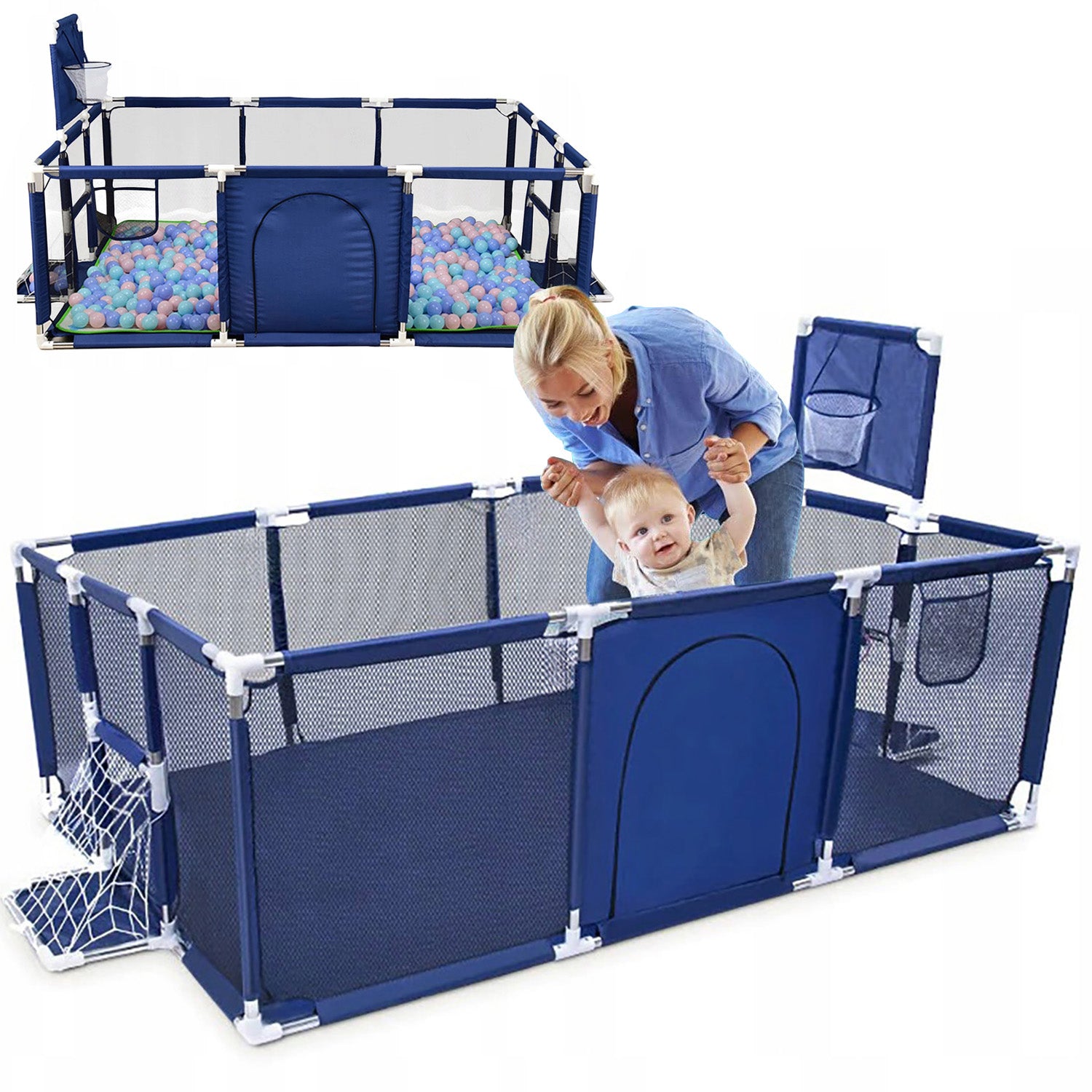 PLAYPEN WITH BASKET GATE DRY POOL FOR CHILDREN NICEKIDS 180 x 120 cm