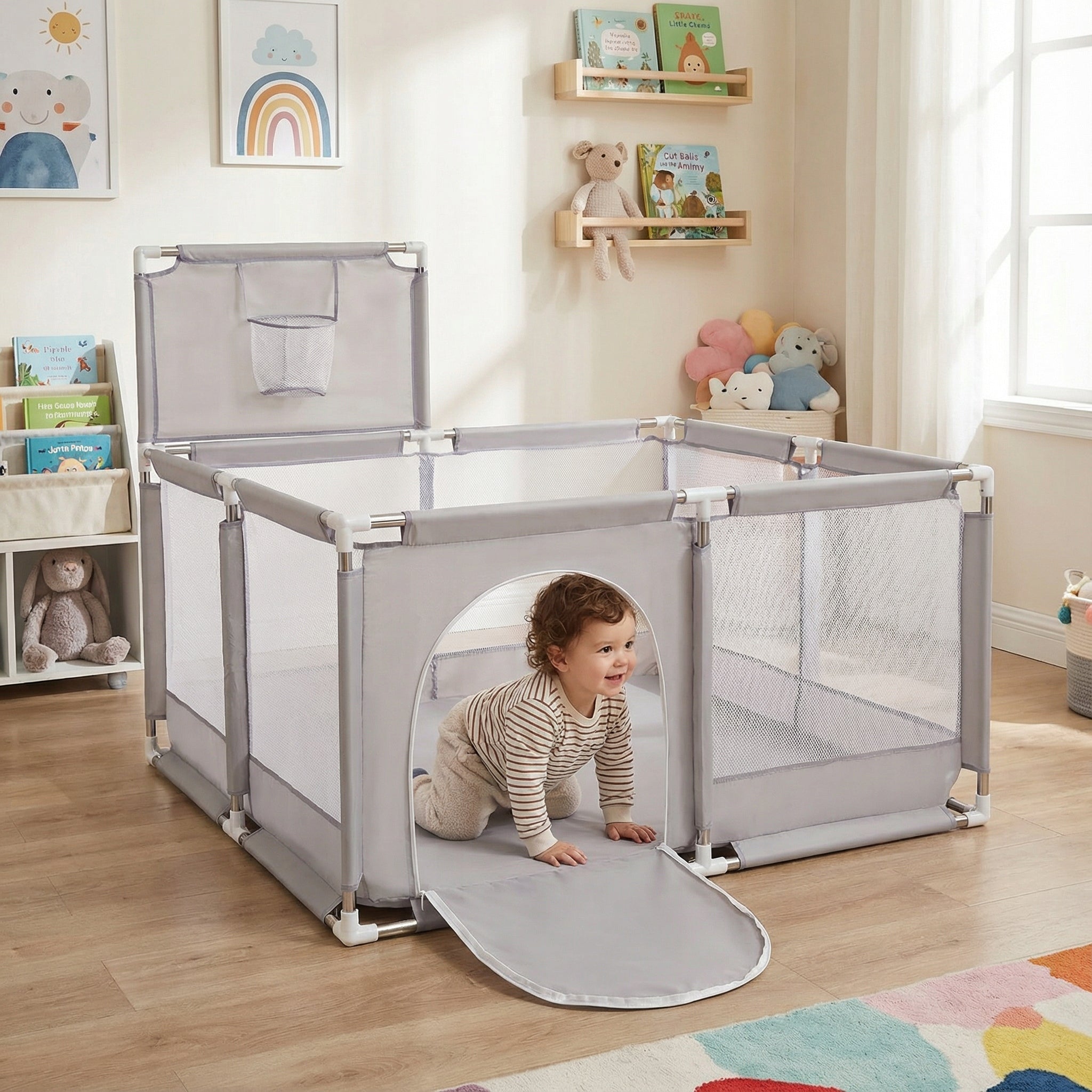 PLAYPEN WITH BASKET GREY DRY POOL FOR CHILDREN SELONIS KK-100X empty Manufacturer code KK-100X-GREY