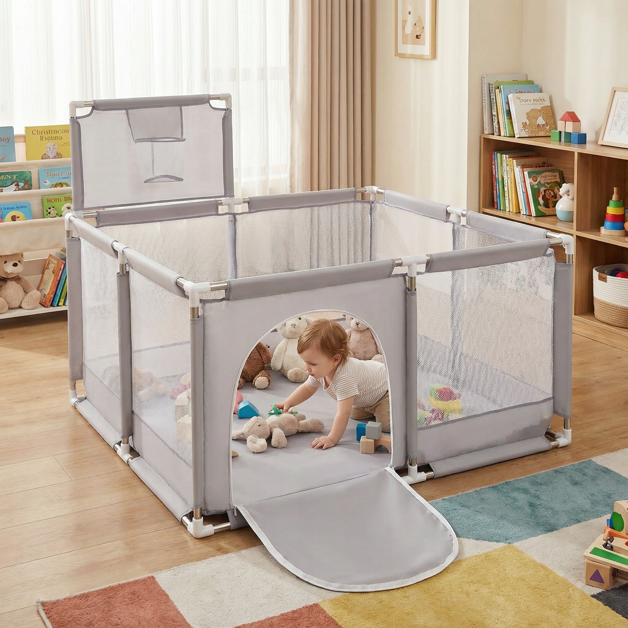 PLAYPEN WITH BASKET GREY DRY POOL FOR CHILDREN SELONIS KK-100X empty Packaging status original