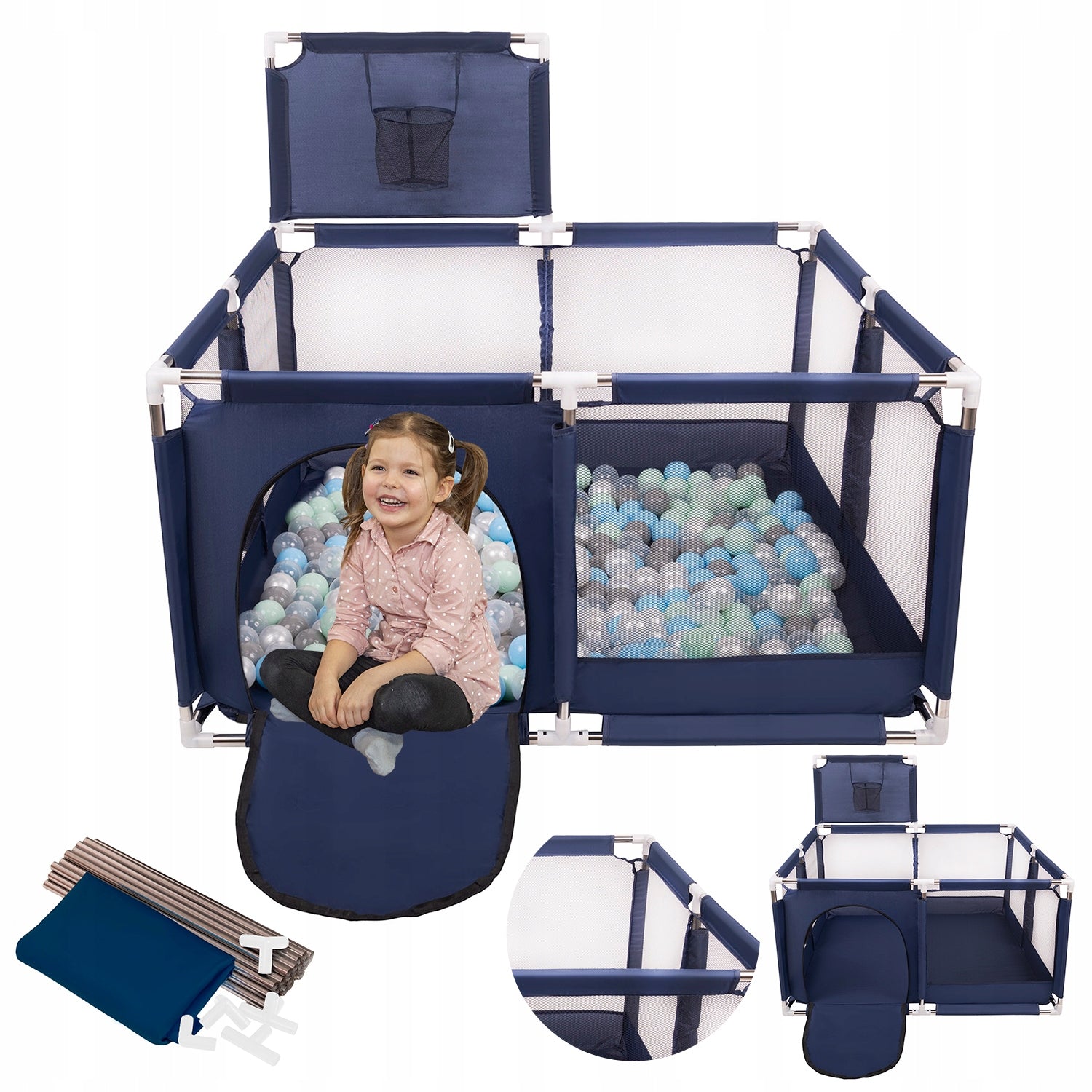 PLAYPEN WITH SQUARE BASKET FOR CHILDREN 200 BALLS