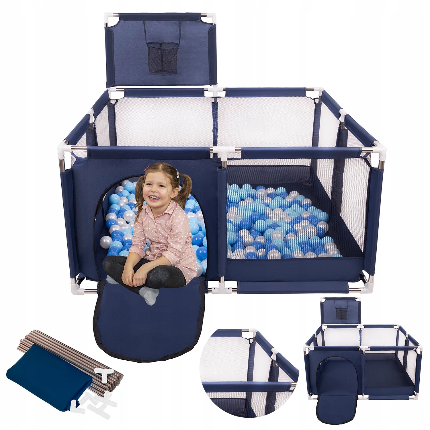 PLAYPEN WITH SQUARE BASKET FOR CHILDREN 400 BALLS SELONIS KK-100X BLUE