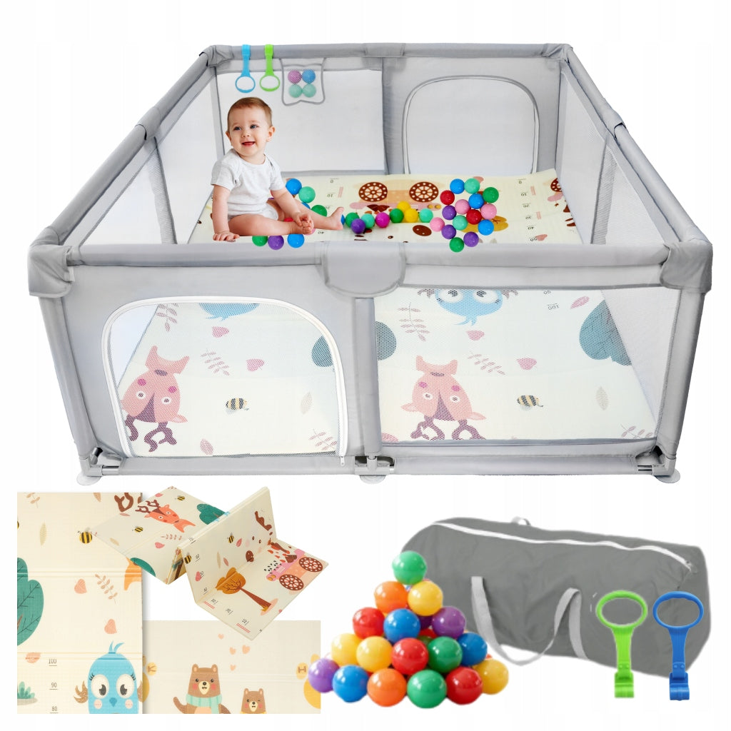 PLAYPEN XXL FOR CHILD WITH MAT 180X200 DRY POOL FOLDING + BALLS BAG