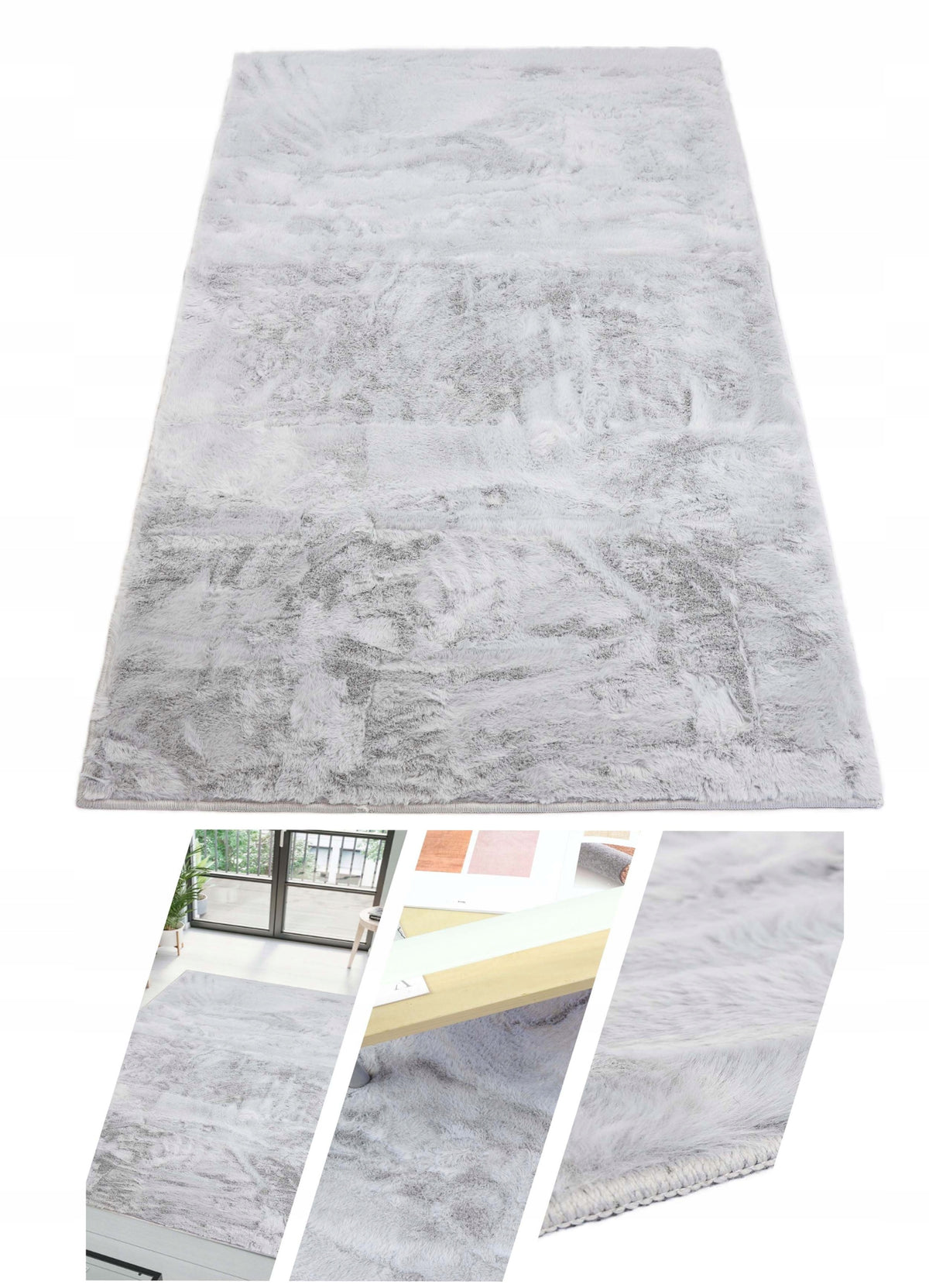 PLUSH CARPET RABBIT FUR SOFT VELVET RABBIT SILVER 120X160 cm