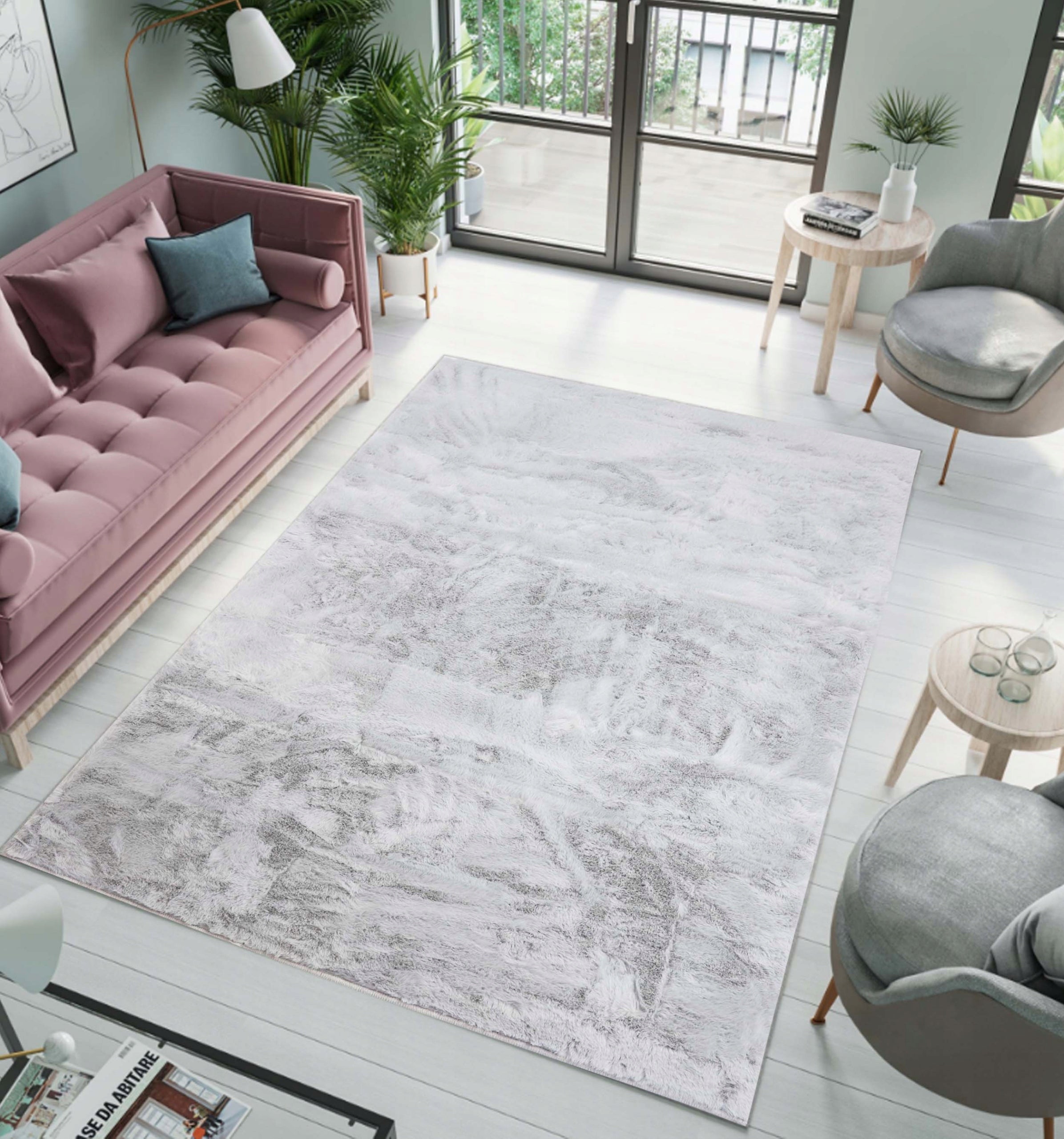 PLUSH CARPET RABBIT FUR SOFT VELVET RABBIT SILVER 140X200 cm Brand ELSIMONE CARPET