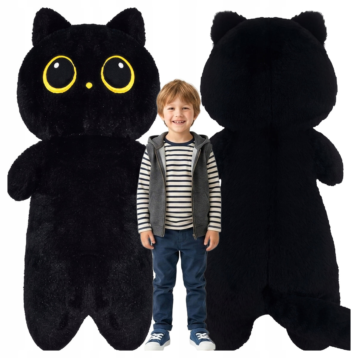 PLUSH CAT BLACK PLUSH TOY PILLOW 90 cm BIG EYES NICE TO THE TOUCH