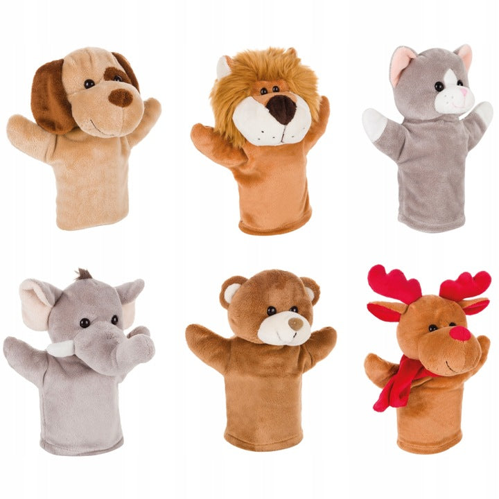 PLUSH PUPPET 6 pieces dog cat lion bear elephant reindeer