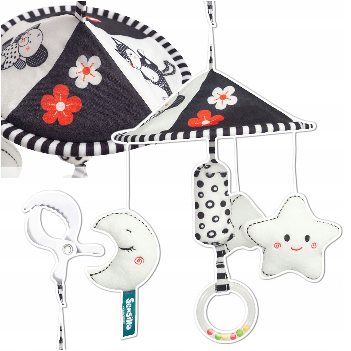 PLUSH SENSORY CONTRAST CAROUSEL WITH TRAVEL CLIP FOR CAR