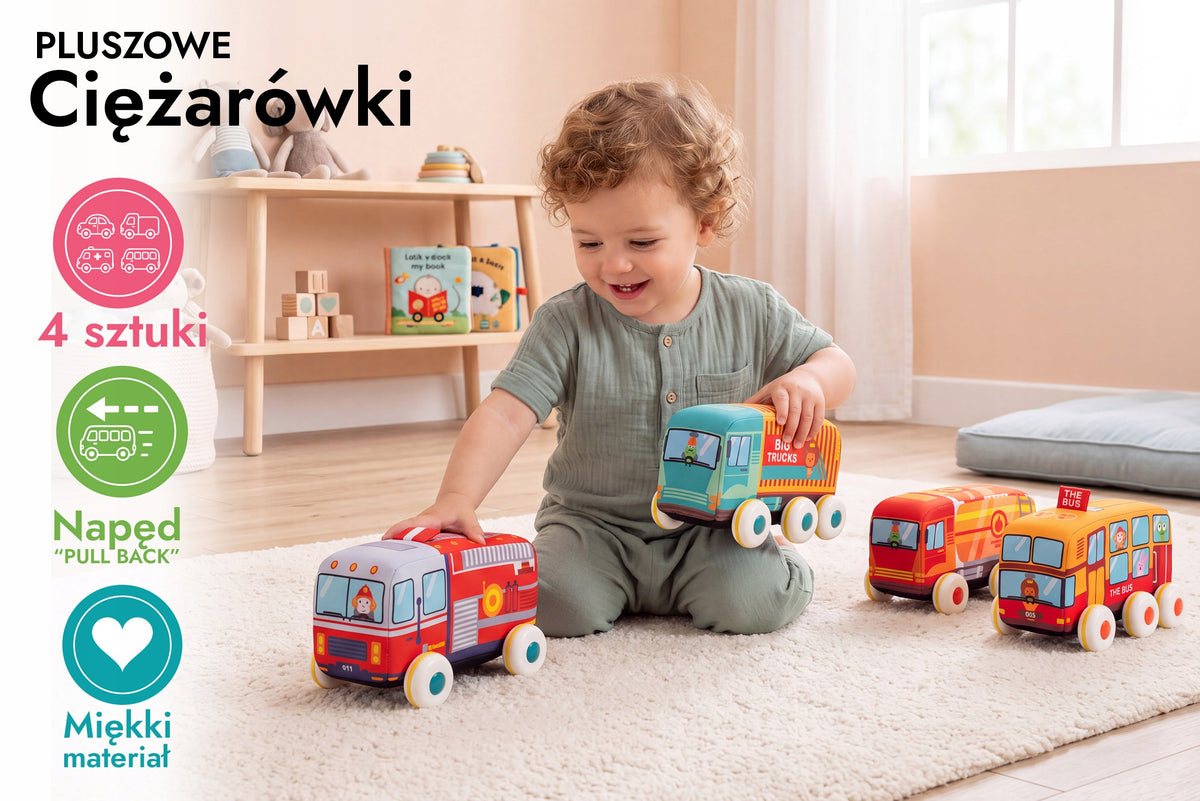 PLUSH SOFT CAR TRUCKS WITH DRIVE SET OF 4 Kid's age 0＋