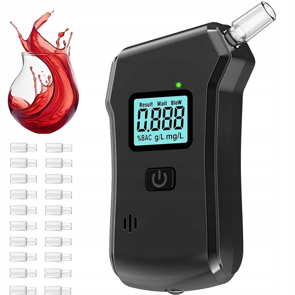 POLICE BREATHALYZER PROFESSIONAL ELECTRONIC LCD PRECISION + 20 MOUTHPIECES