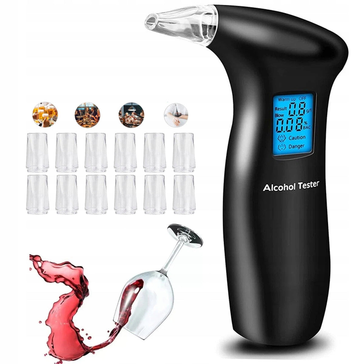 POLICE BREATHALYZER PROFESSIONAL ELECTRONIC LCD PRECISION WITH 12 MOUTHPIECES