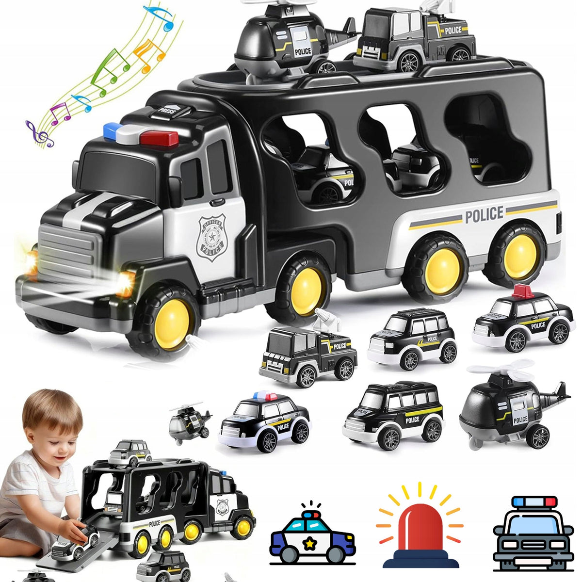 POLICE CAR SET MODEL TOY 7IN1 HELIKOPTE TRUCK GIFT