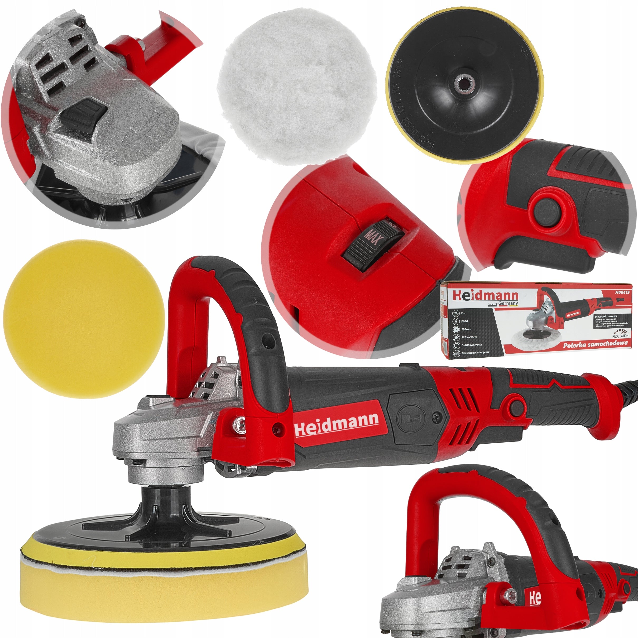 POLISHER CAR POLISHING GRINDER 180mm 2600W WITH ADJUSTABLE SPONGE