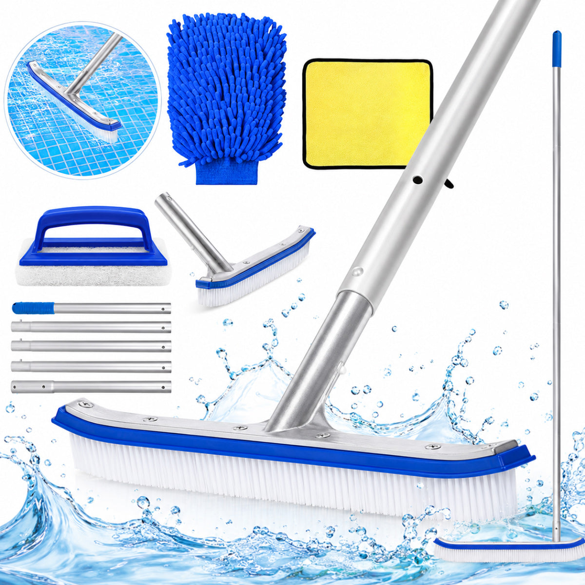 POOL BRUSH POOL BOTTOM CLEANING KIT WITH TELESCOPIC POLE