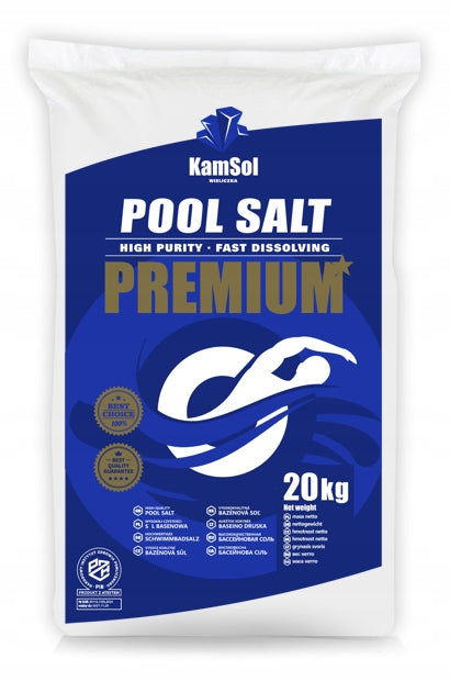 POOL SALT PREMIUM 20 KG - for swimming pools, jacuzzi and SPA, without ANTI-CAKING AGENT Manufacturer code 20_PREMIUM_SOL_BASENOWA