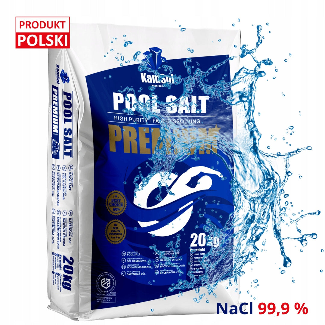 POOL SALT PREMIUM 20 KG - for swimming pools, jacuzzi and SPA, without ANTI-CAKING AGENT