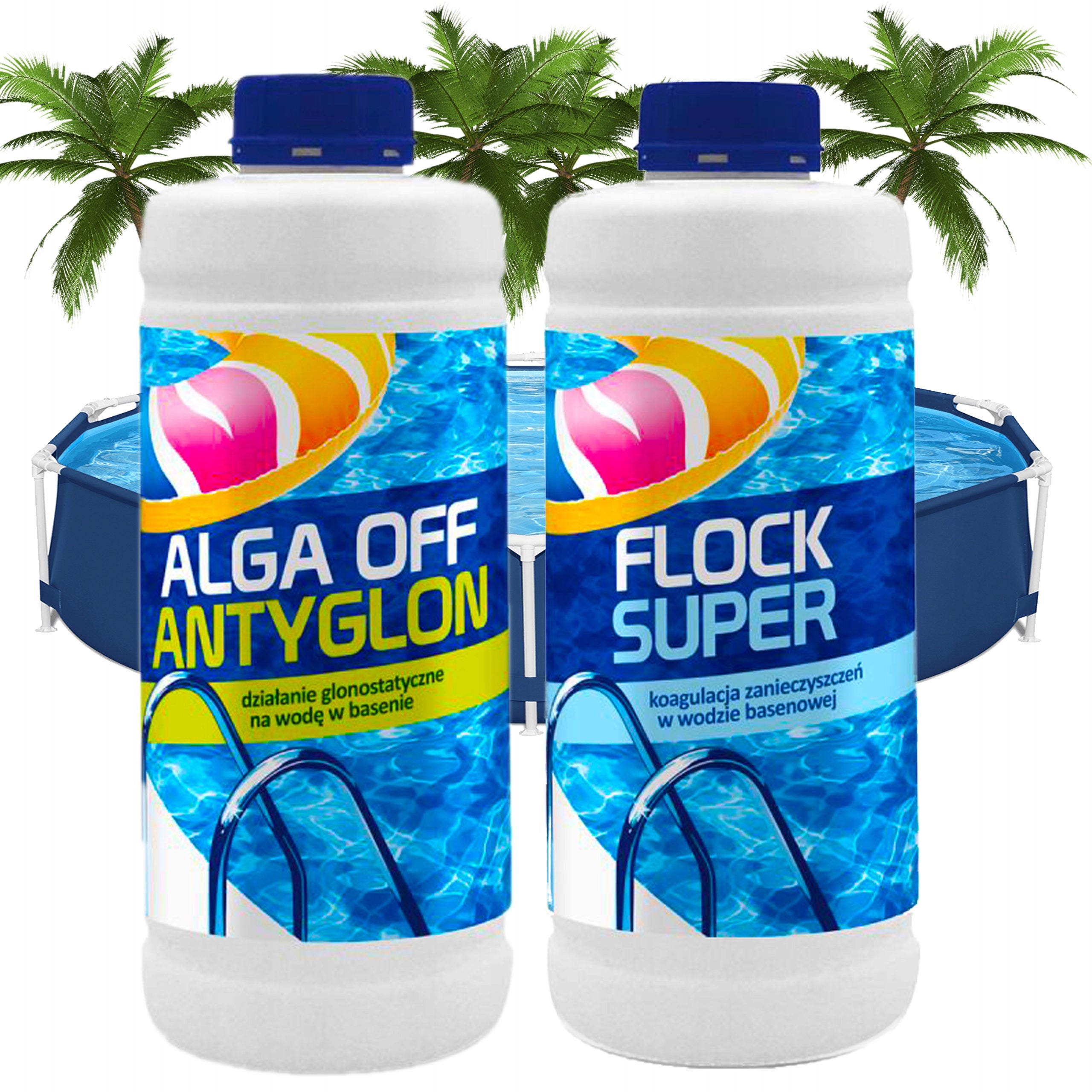 POOL SET FLOCK COAGULANT 1L + ALGAE ANTIALGAE 1L POOL CHEMISTRY 2IN1