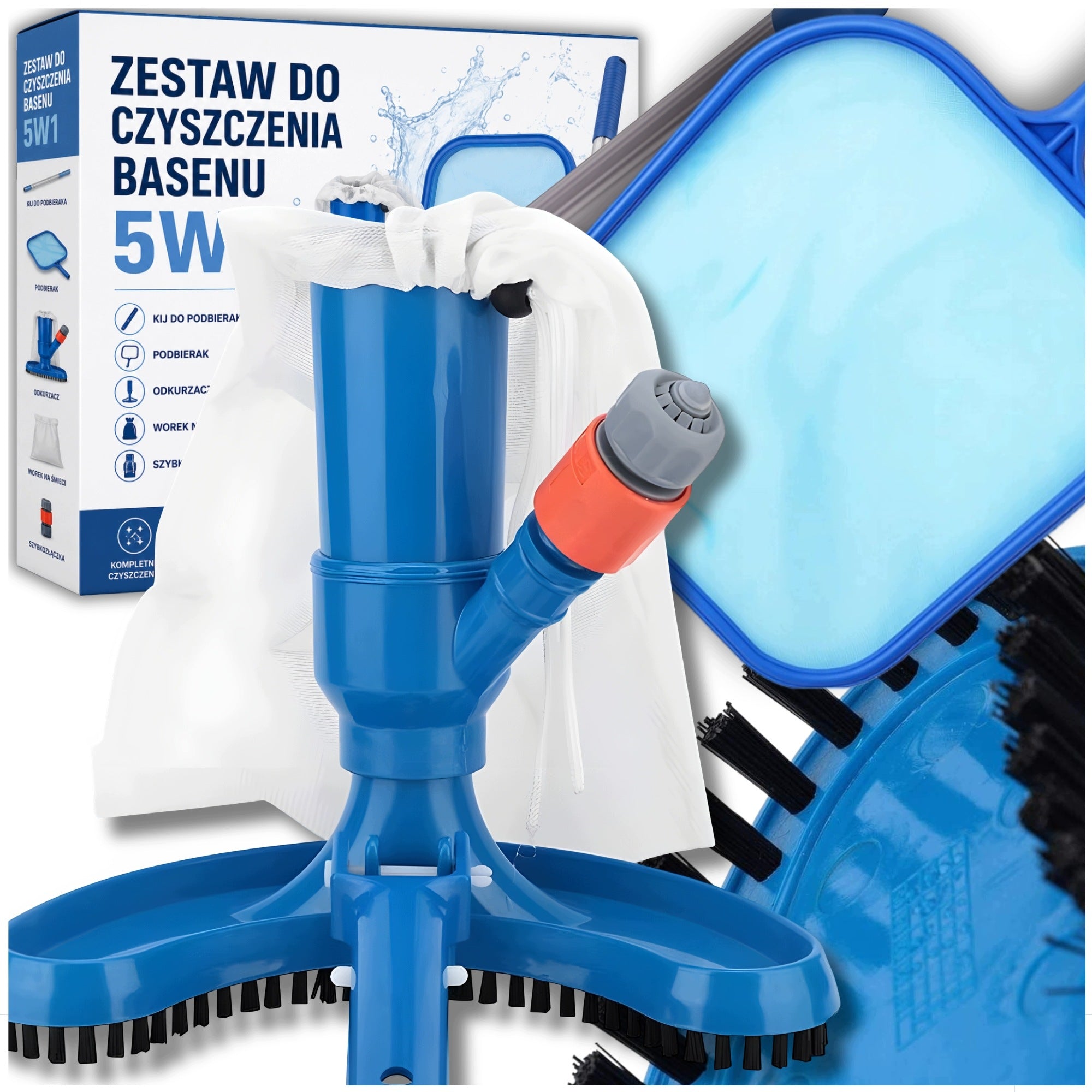 POOL SET VACUUM CLEANER NET FOR CLEANING THE BOTTOM OF THE POOL LANDING NET 5IN1
