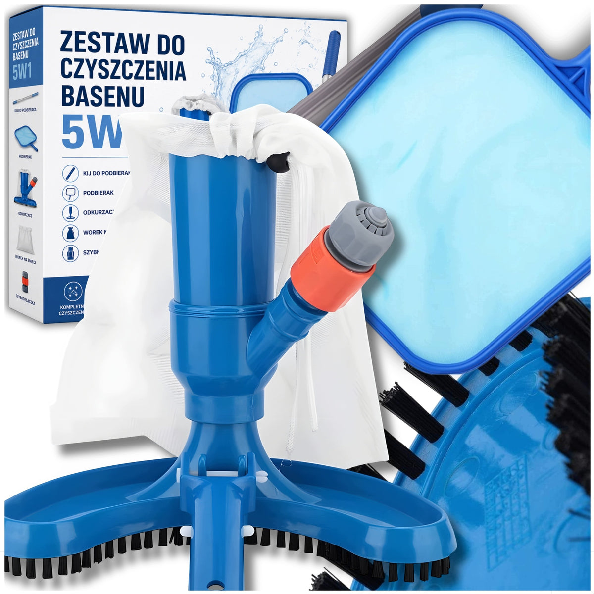 POOL SET VACUUM CLEANER NET FOR CLEANING THE BOTTOM OF THE POOL LANDING NET 5IN1