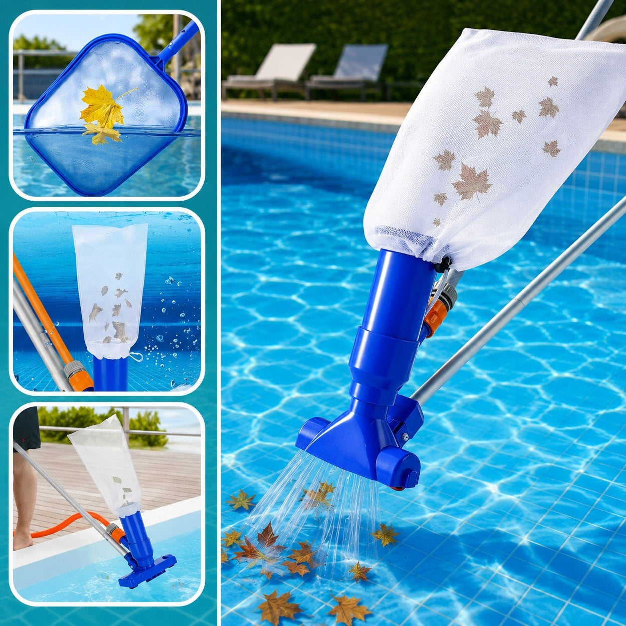 POOL SET XXL VACUUM CLEANER FOR CLEANING THE BOTTOM OF THE POOL MESH + STICK Manufacturer code MB01 ODKURZACZ DO BASENU SZCZOTKA PODBIERAK