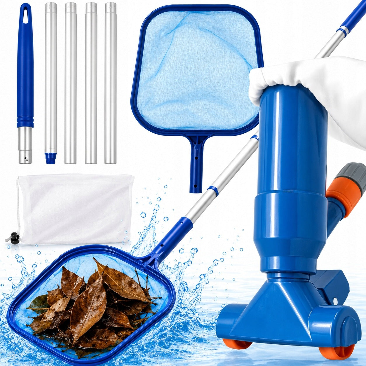 POOL SET XXL VACUUM CLEANER FOR CLEANING THE BOTTOM OF THE POOL MESH + STICK