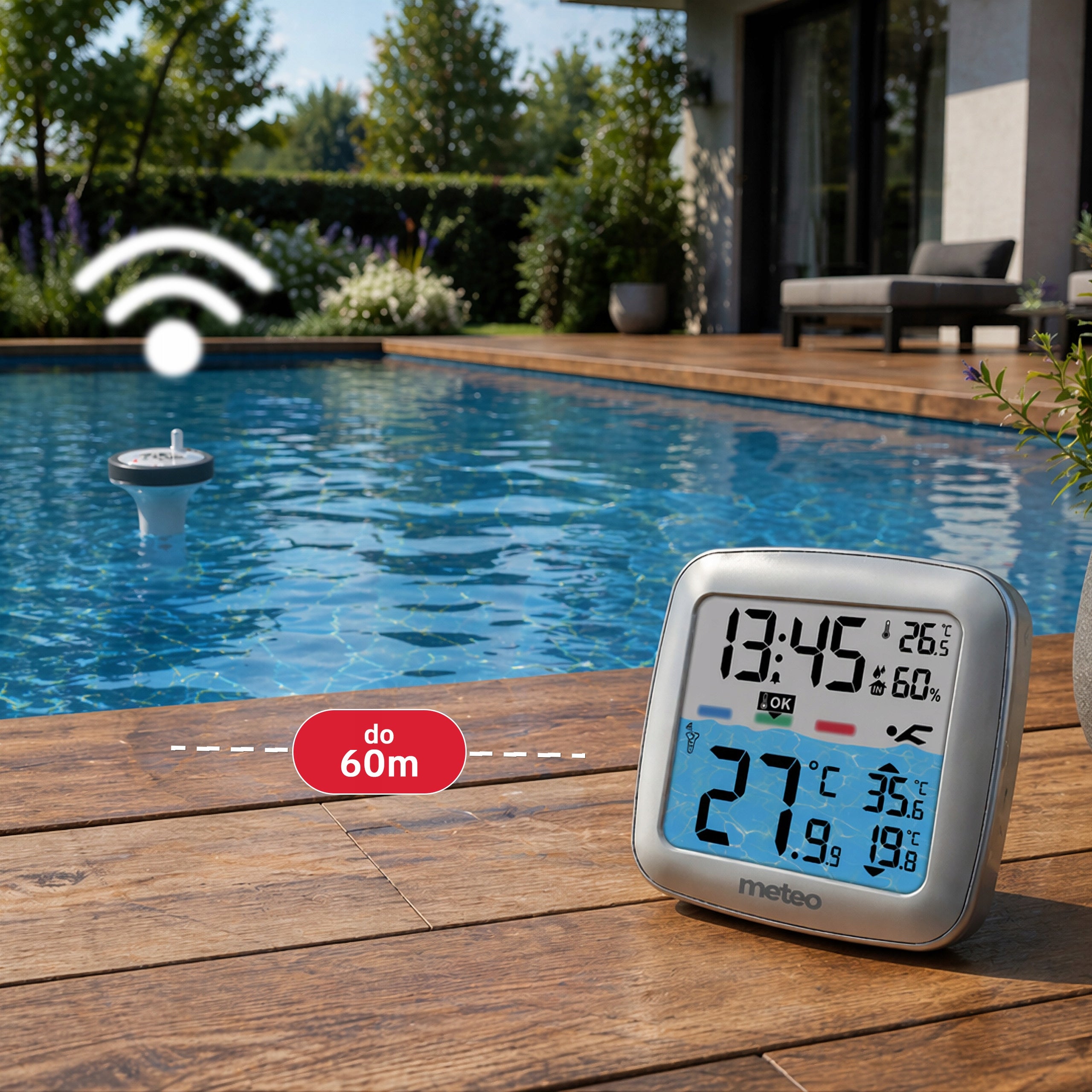 POOL THERMOMETER METEO TB2S WIRELESS WATER SENSOR LCD WEATHER Product weight with unit packaging 1 kg