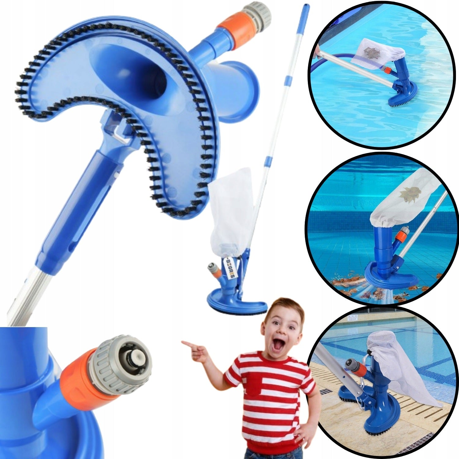 POOL VACUUM CLEANER POOL BOTTOM CLEANING KIT TELESCOPIC POLE 112cm