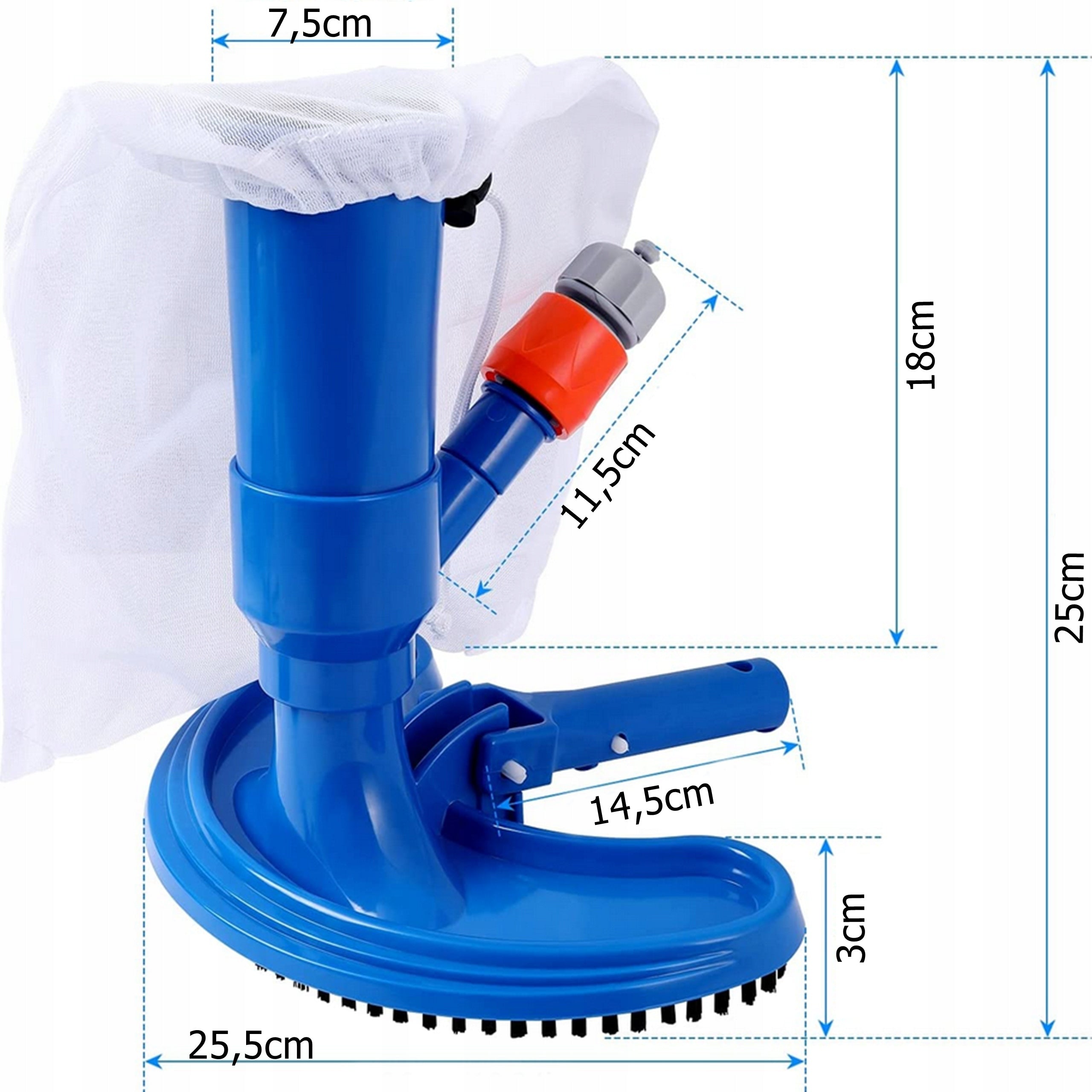 POOL VACUUM CLEANER POOL BOTTOM CLEANING KIT WITH MESH BRUSH Manufacturer code SHOPEK Odkurzacz basenowy XXL sitko + kij N2