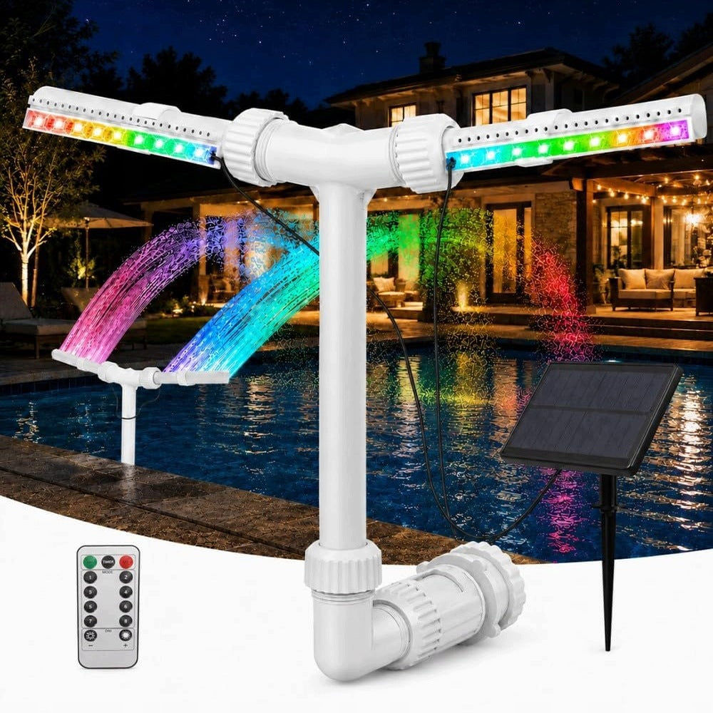 POOL WATERFALL WITH SOLAR POOL LIGHTING ADJUSTABLE RGB LED