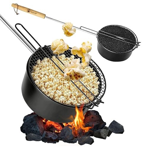 POPCORN PAN FOR CAMPFIRE GRILL CARBON STEEL LONG HANDLE