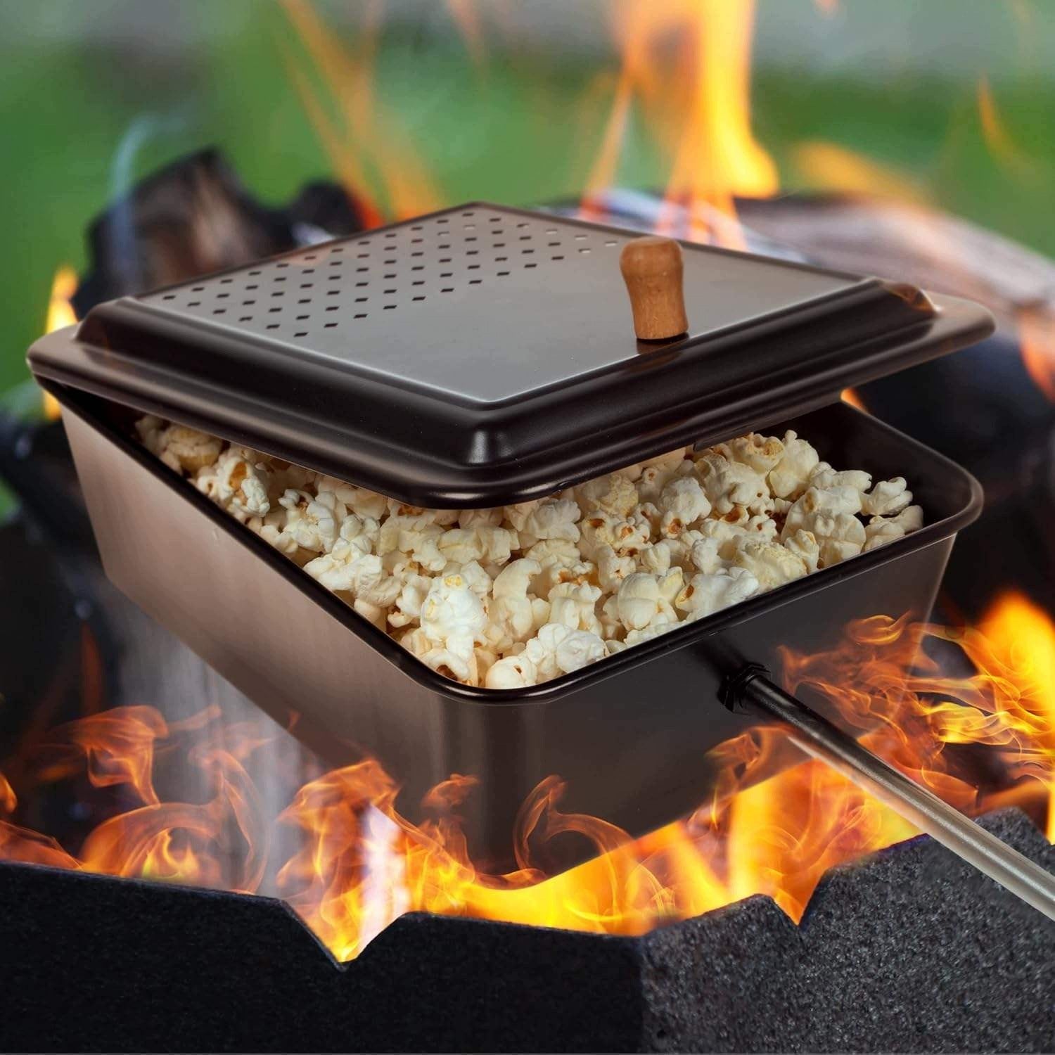 POPCORN POT WITH WOODEN HANDLE 16 INCHES NON-STICK COATING Brand no brand