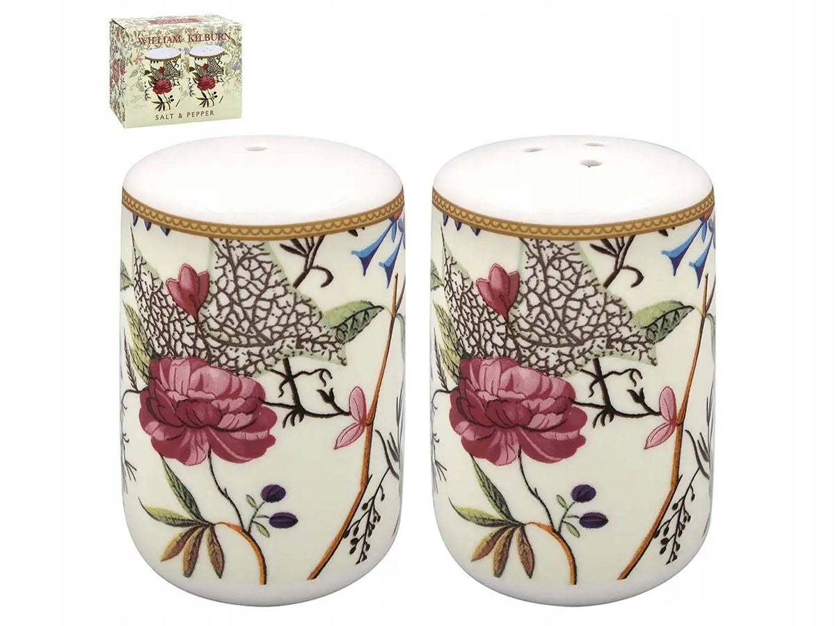 PORCELAIN CONTAINERS FOR SALT AND PEPPER William Kilburn FLOWERS Set of 2