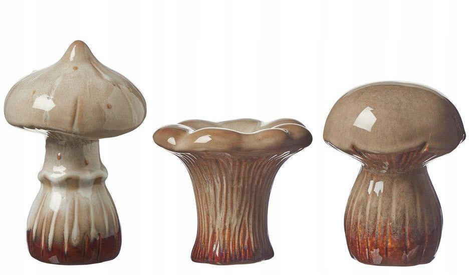 PORCELAIN MUSHROOM FIGURE BEIGE BROWN DECORATIVE DECORATION for home garden