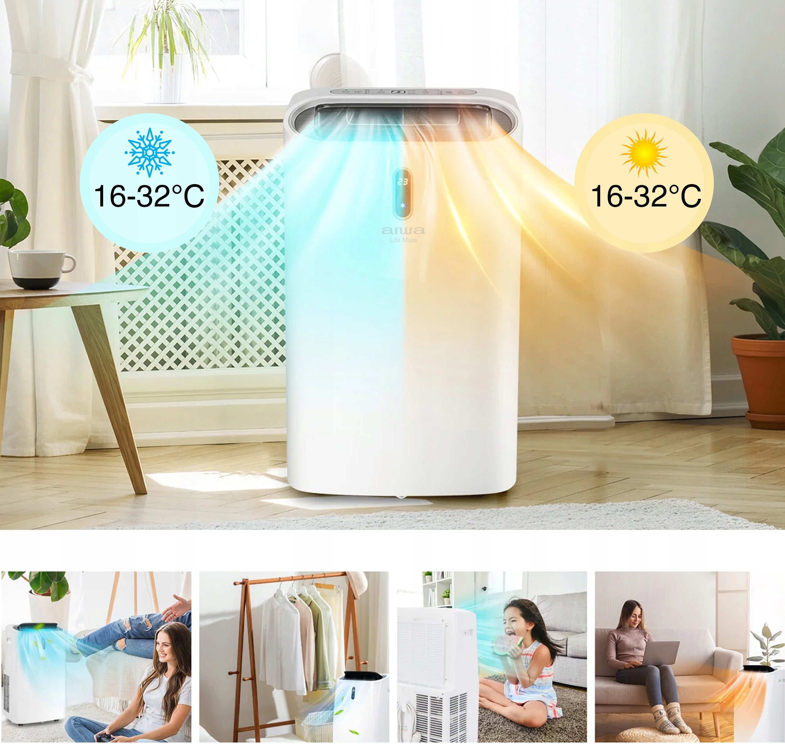 PORTABLE AIR CONDITIONER 3,5kW DEHUMIDIFIER Heating 60L/24H 55m2 AIWA 4in1 +WiFi Brand Aiwa