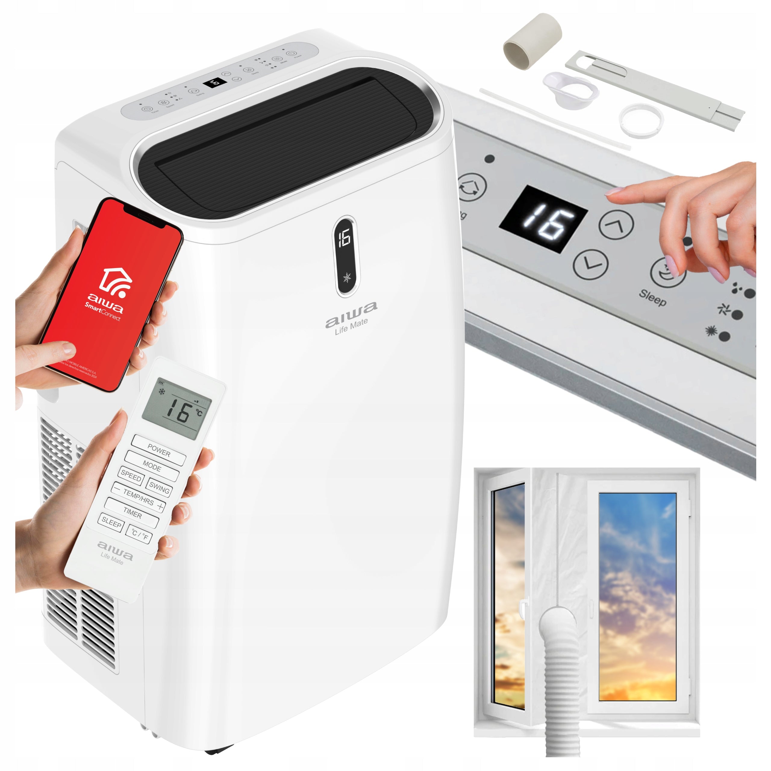 PORTABLE AIR CONDITIONER 3,5kW DEHUMIDIFIER Heating 60L/24H 55m2 AIWA 4in1 +WiFi