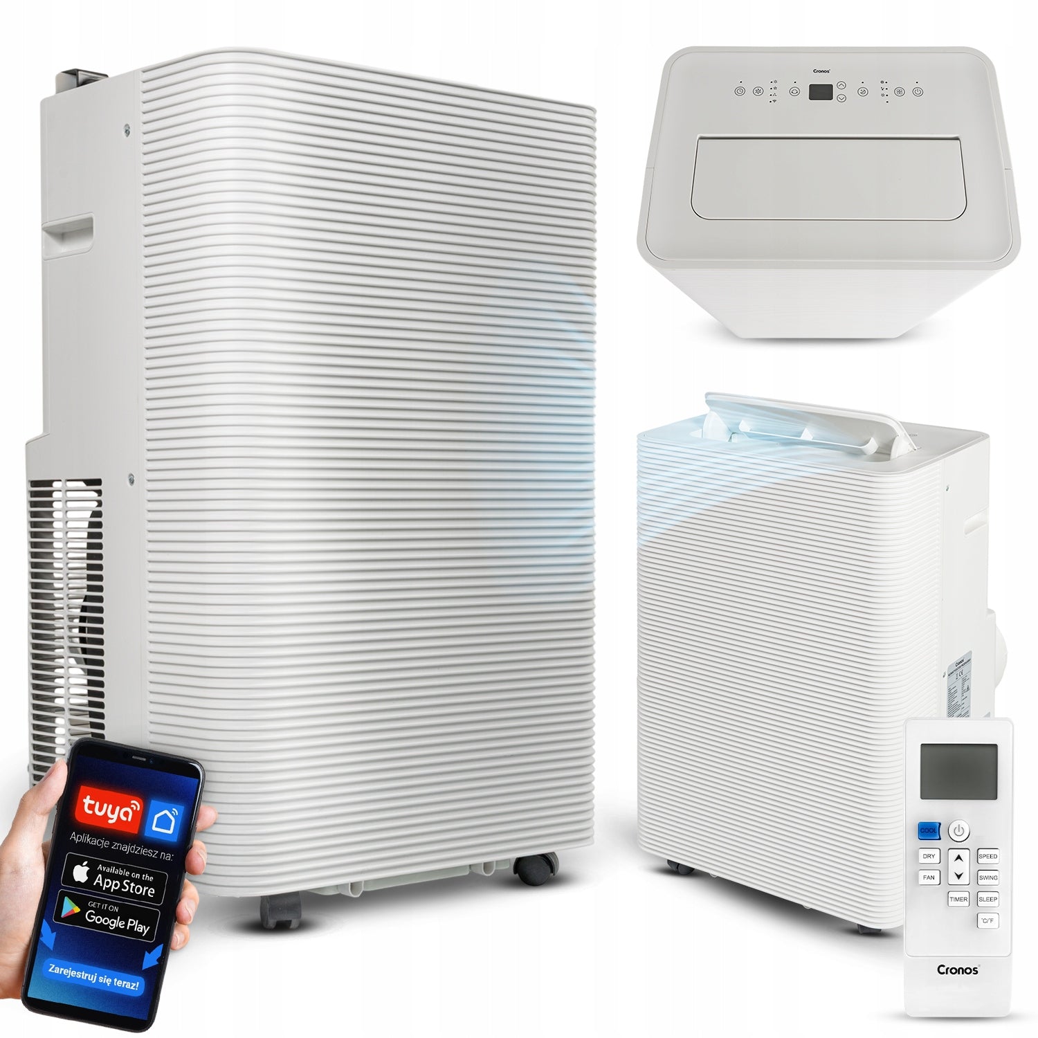PORTABLE AIR CONDITIONER 3500W QUIET 3,5KW 32m2 REMOTE CONTROL + WiFi ACCESSORIES CRONOS