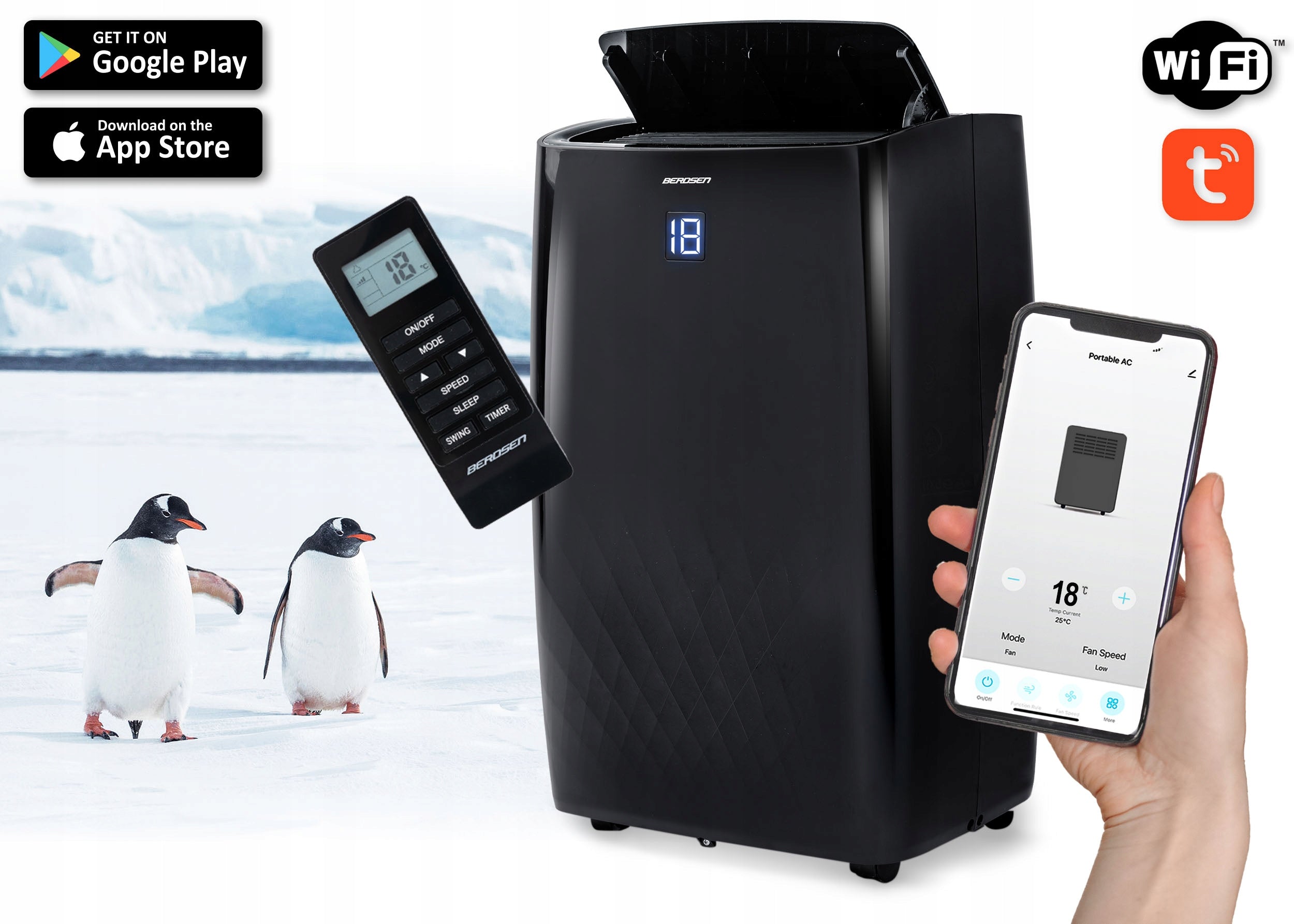 PORTABLE AIR CONDITIONER Berdsen WITH HEATING FUNCTION 4kW DEHUMIDIFIER 36l/24h WiFi Brand Berdsen