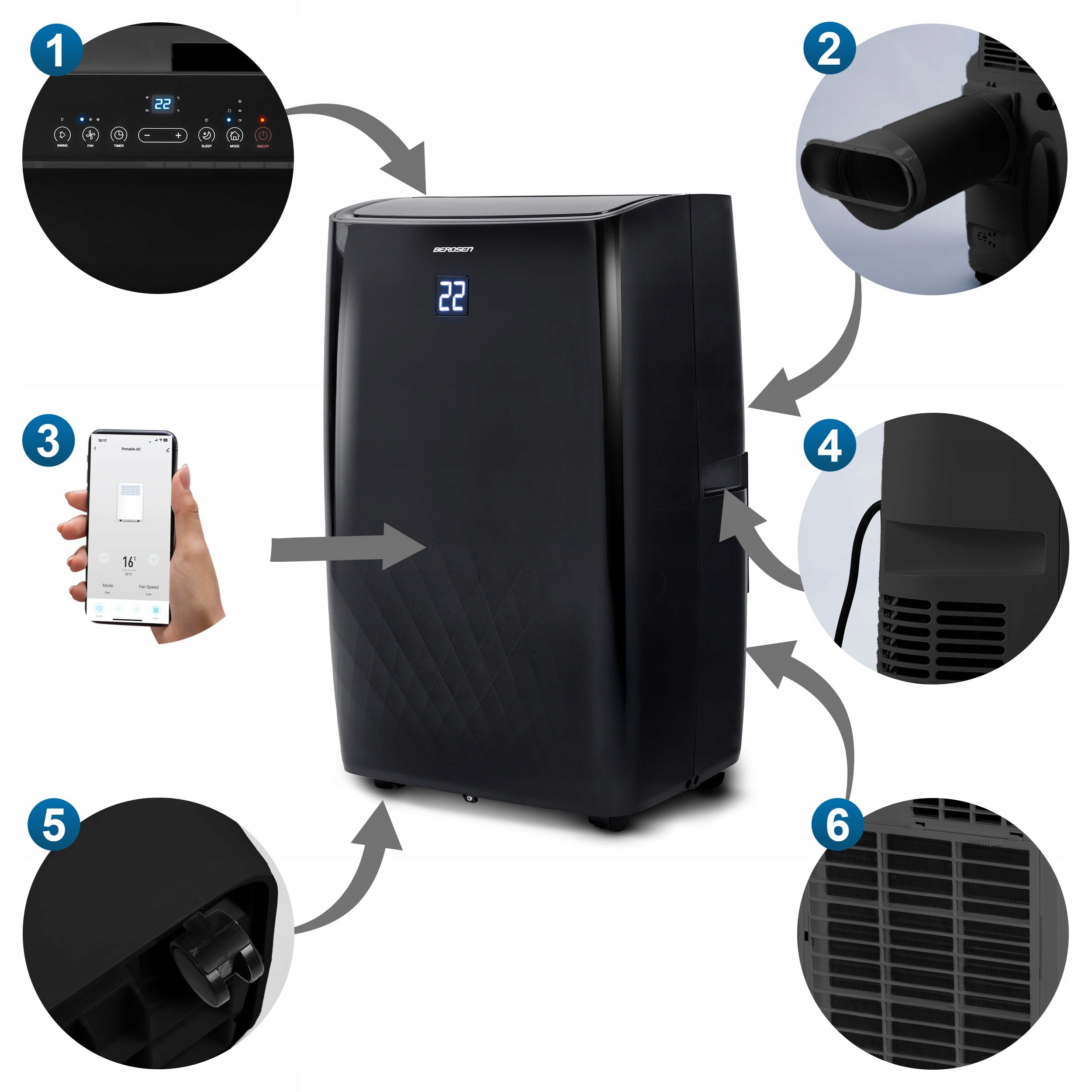 PORTABLE AIR CONDITIONER Berdsen WITH HEATING FUNCTION 4kW DEHUMIDIFIER 36l/24h WiFi Control manual with the remote control