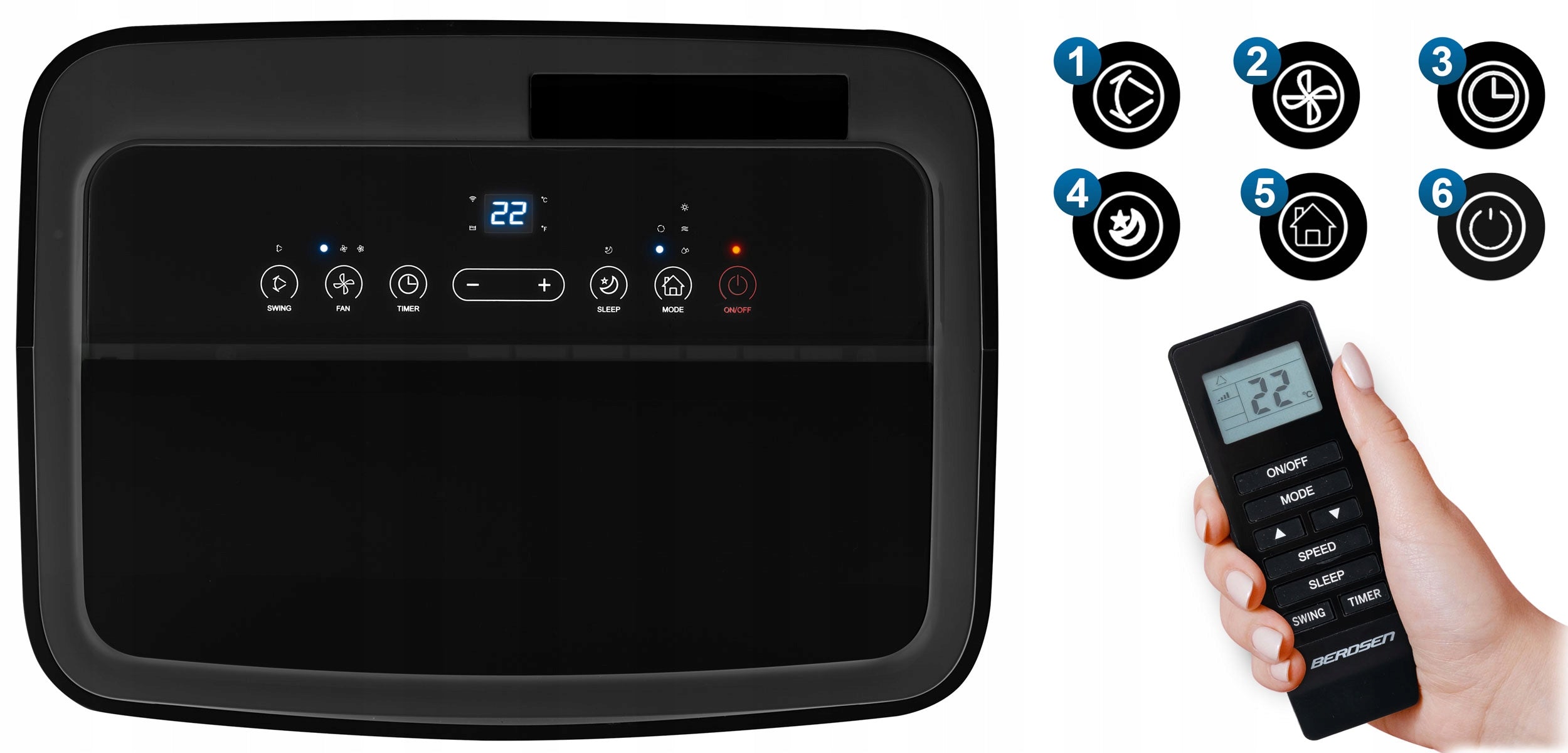 PORTABLE AIR CONDITIONER Berdsen WITH HEATING FUNCTION 4kW DEHUMIDIFIER 36l/24h WiFi Energy class - cooling A