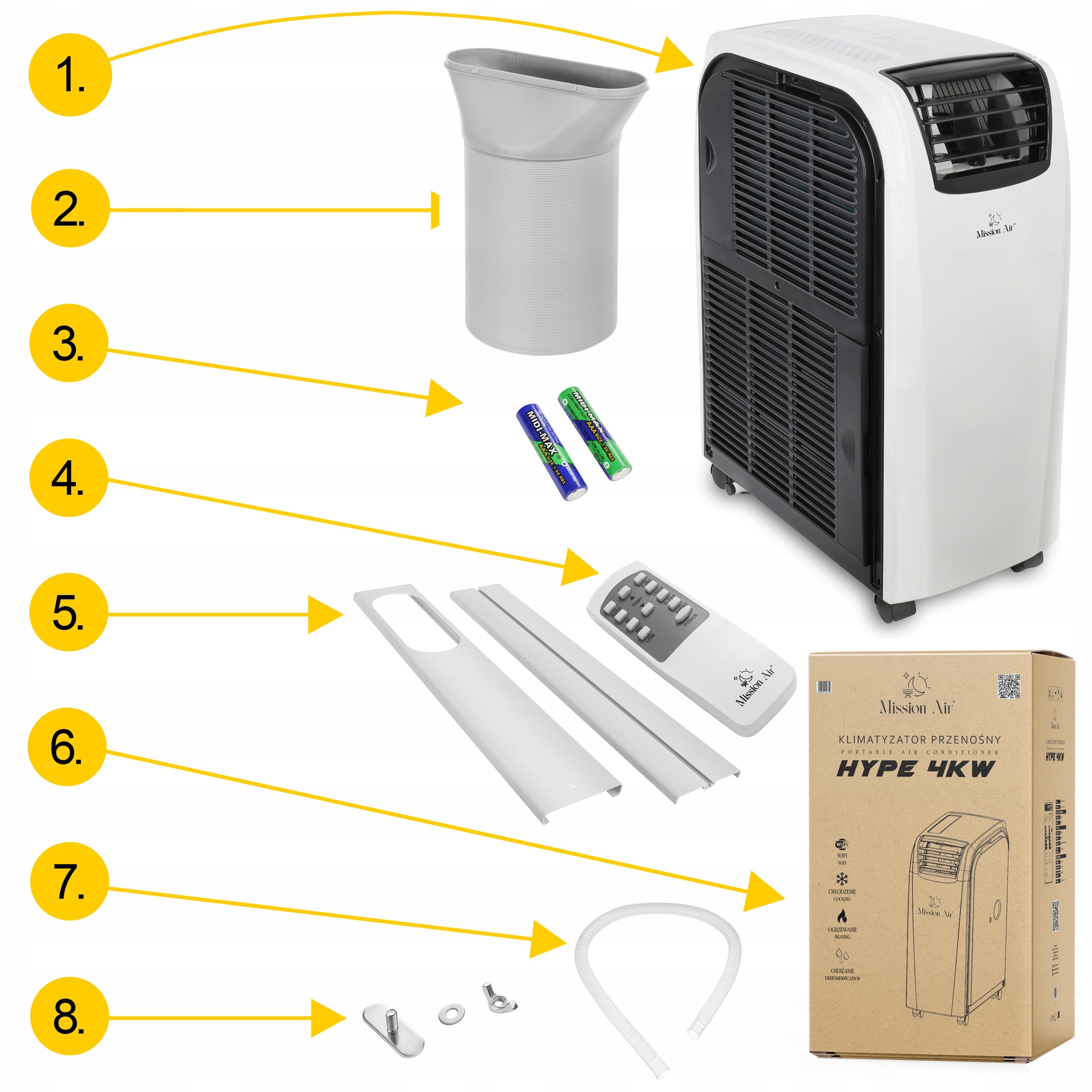 PORTABLE AIR CONDITIONER Mission Air 4,0kW dehumidifier 70L +HEATING +SWING +WiFi Cooling power 4000 W