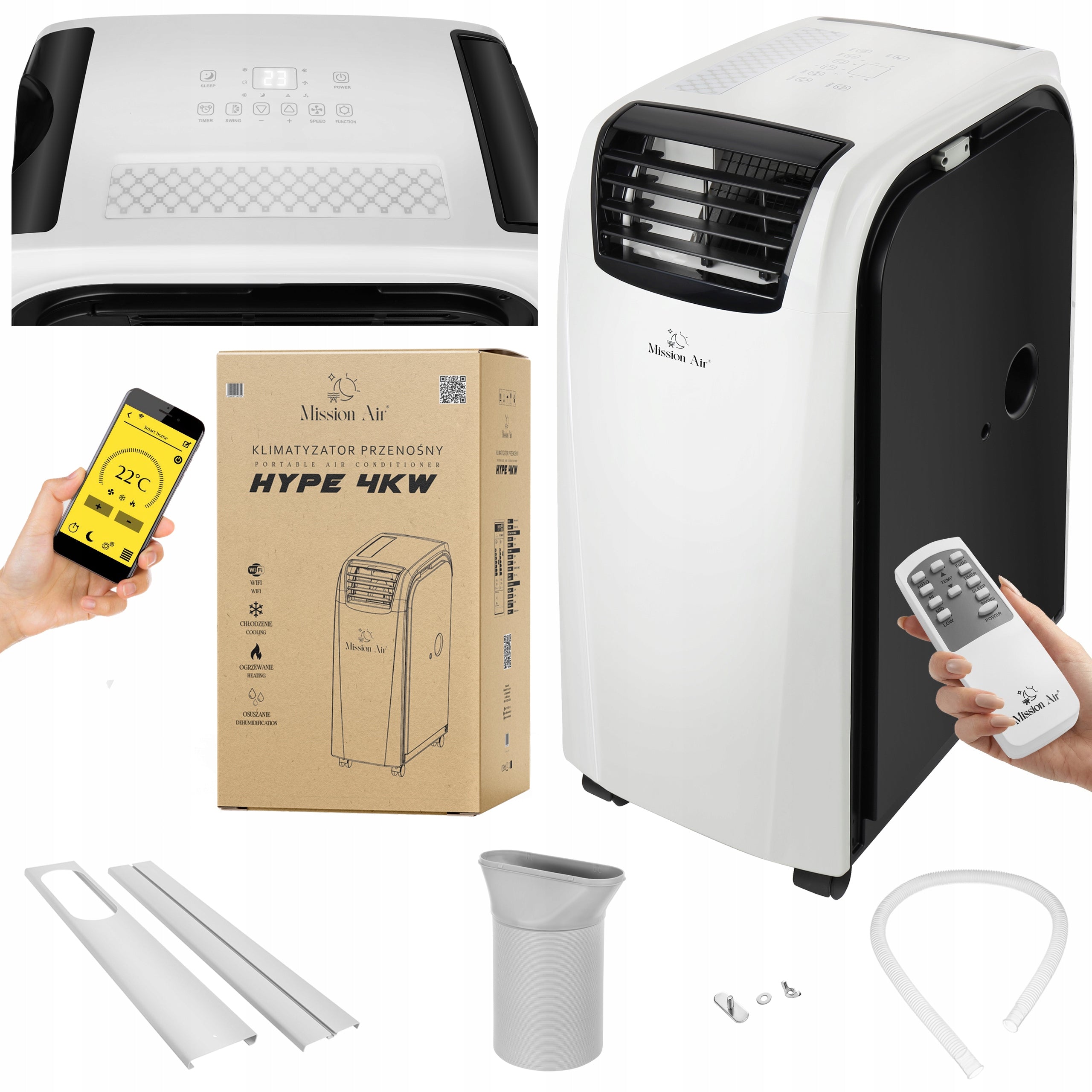 PORTABLE AIR CONDITIONER Mission Air 4,0kW dehumidifier 70L +HEATING +SWING +WiFi Packaging status original