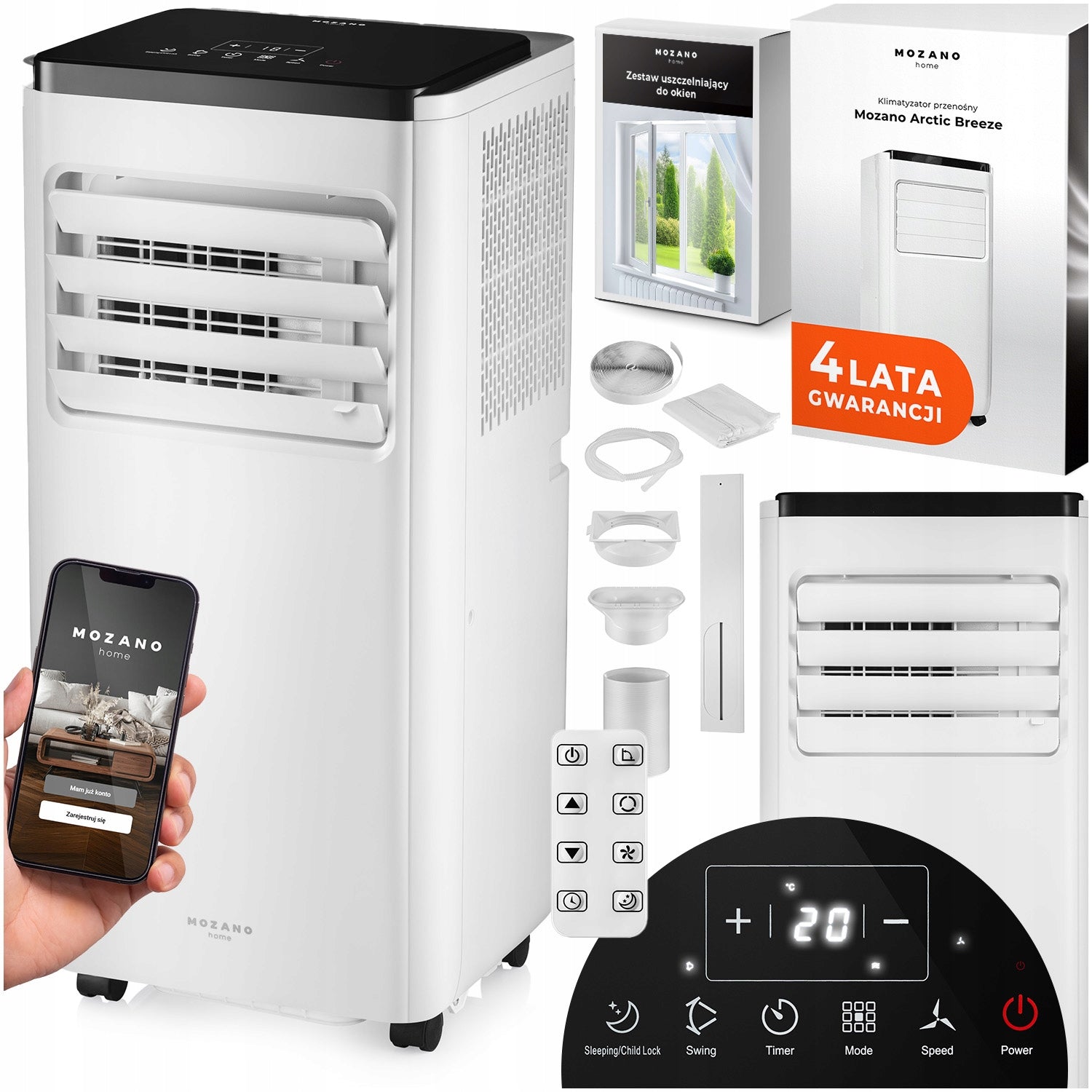 PORTABLE AIR CONDITIONER SMALL QUIET 2,6kW moWiFi DEHUMIDIFIER 24l/24H MOZANO