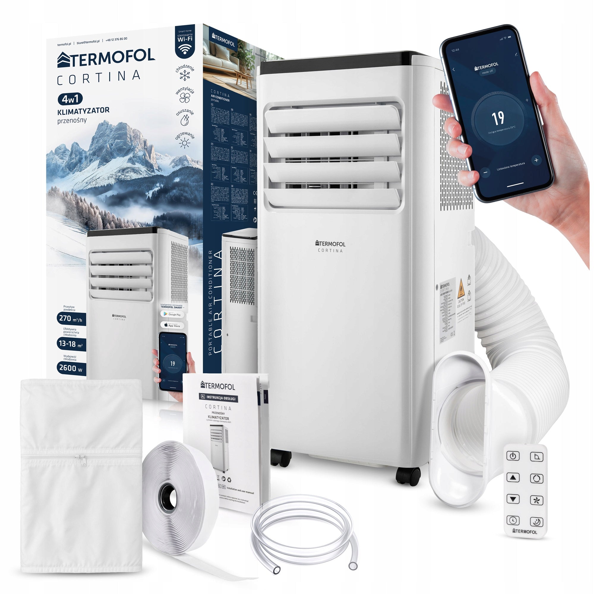 PORTABLE AIR CONDITIONER TERMOFOL CORTINA 2600W DEHUMIDIFIER 4IN1 WIFI
