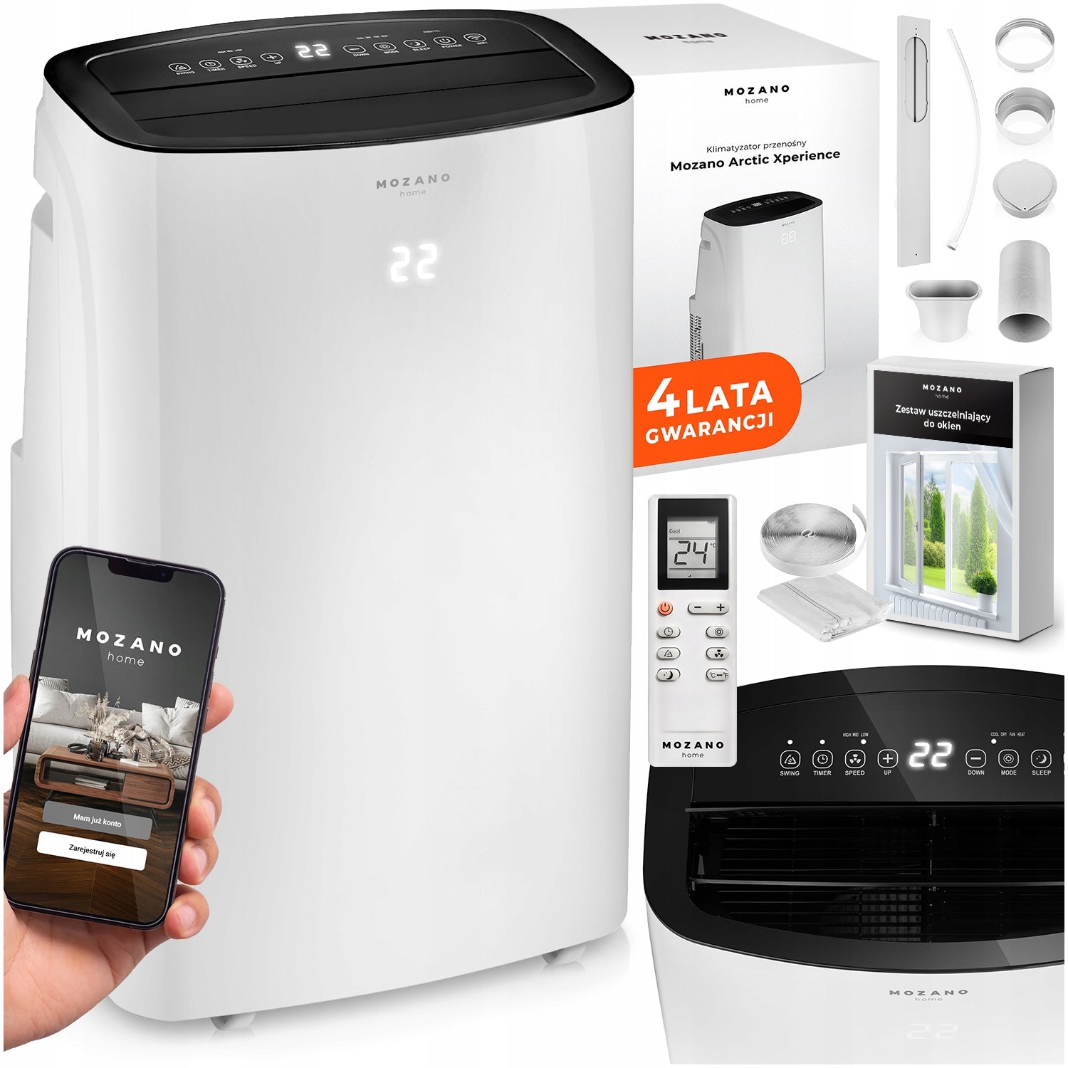 PORTABLE AIR CONDITIONER WIFI 75m2 4in1 HEAT PUMP 4,7kW DEHUMIDIFIER 80l/24H