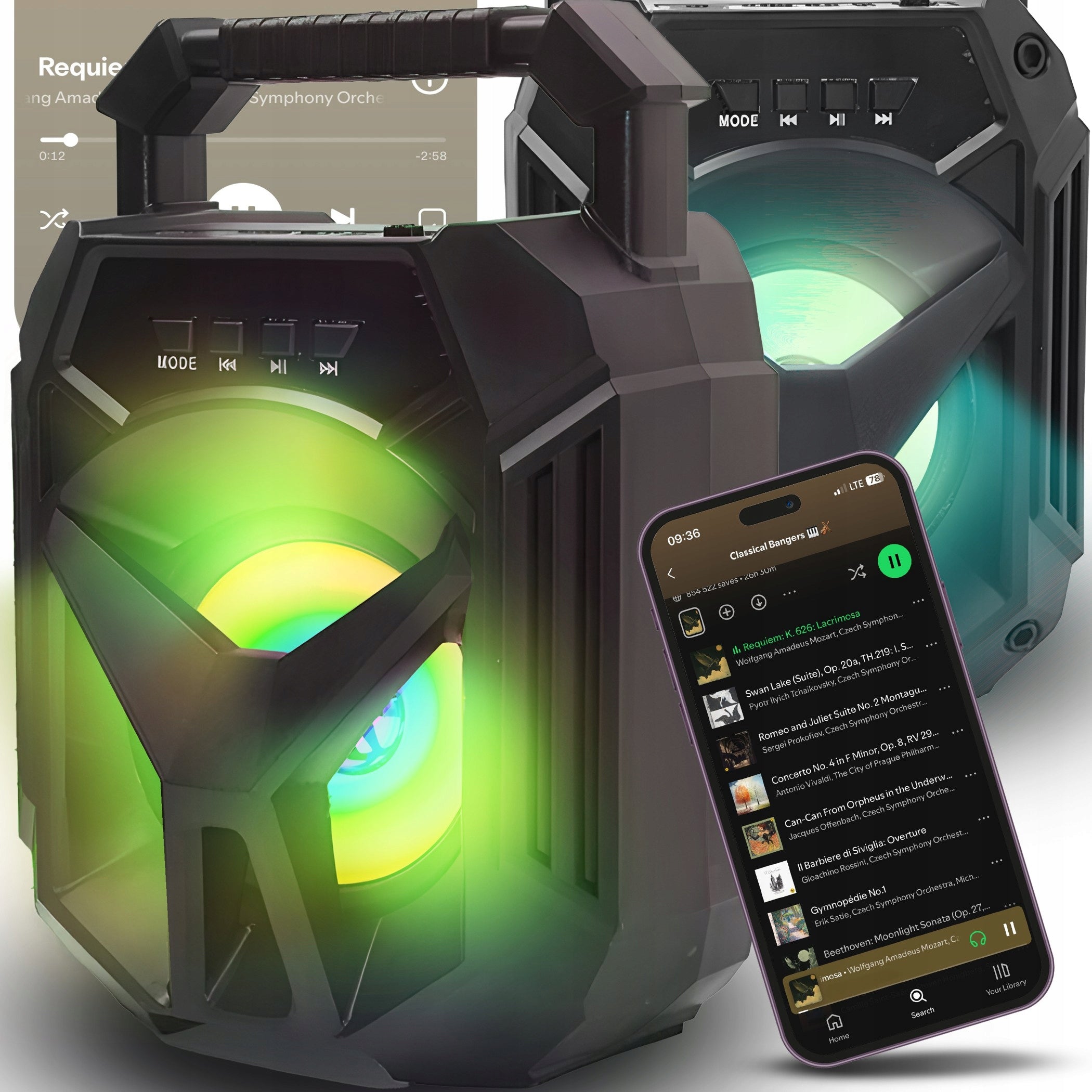 PORTABLE BLUETOOTH SPEAKER WIRELESS BOOMBOX RGB USB TF CARD AUX 400W
